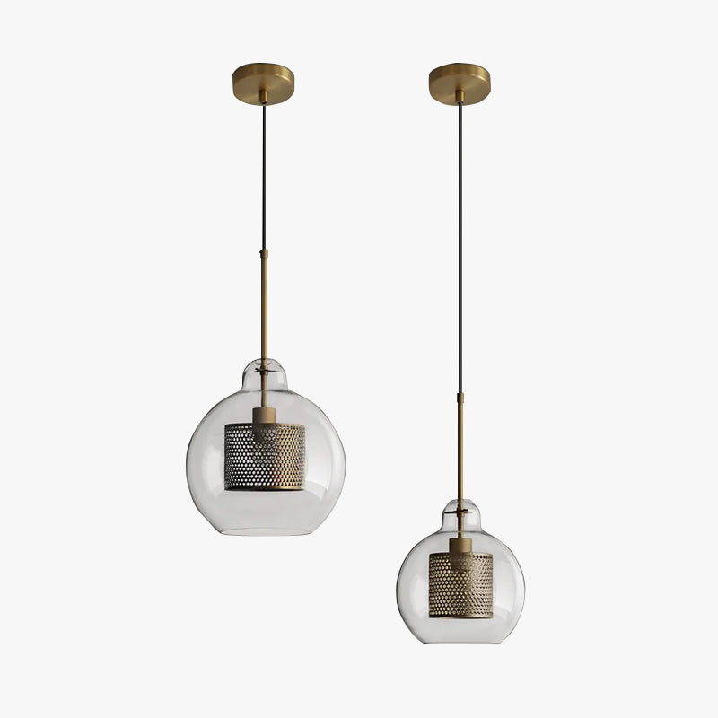 Vorinor Suspension Globe/Cylindre Moderne. Métal/Verre. Doré/Argent. Salon-Luire