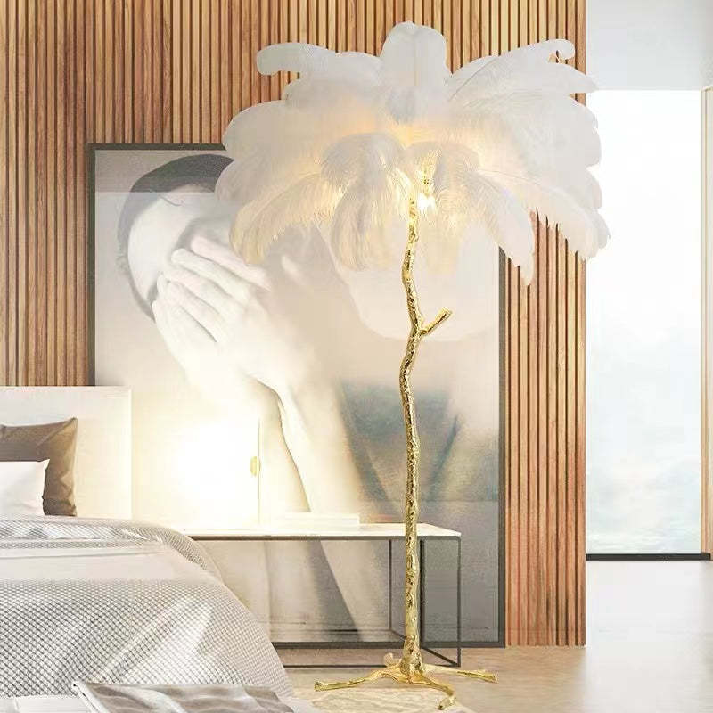 Salenor Nordic lyxig unik golvlampa/bordslampa med strutsfjäder - Sereilux