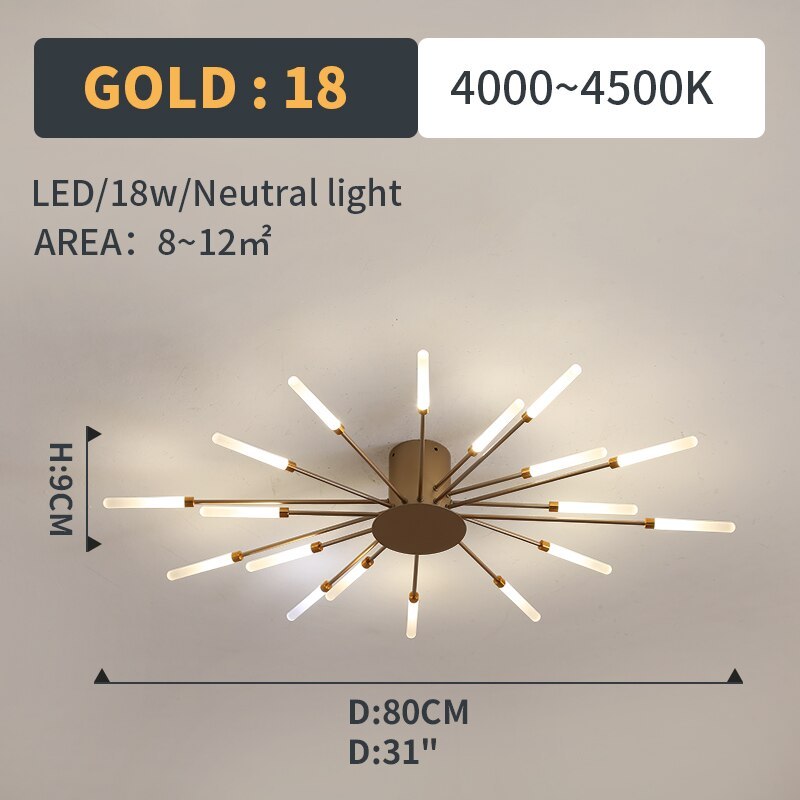 Plafoniera Kovon a Incasso Fuochi d'Artificio, Nero/Oro - Sereilux