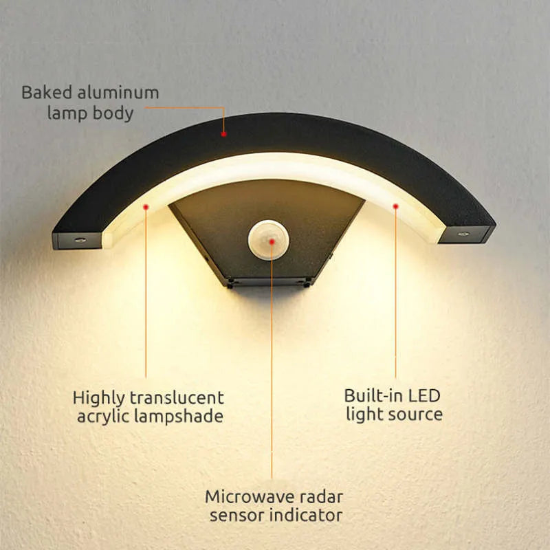 Alvyn Wall Lamp Nordic Arc Waterproof LED Outdoor Black - Sereilux