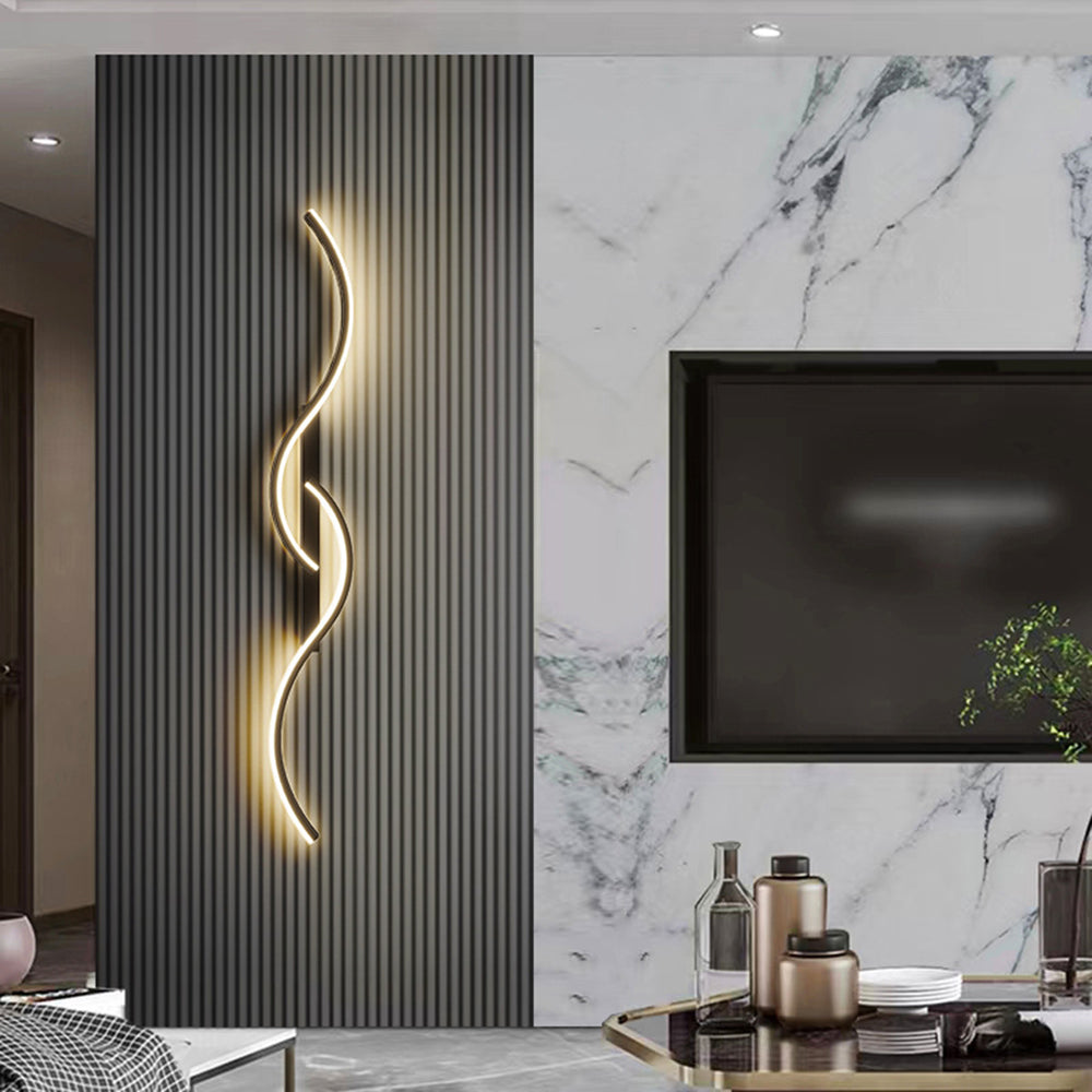 Rorel Applique Murale Vague Design Moderne Noir/Or Salon-Luire