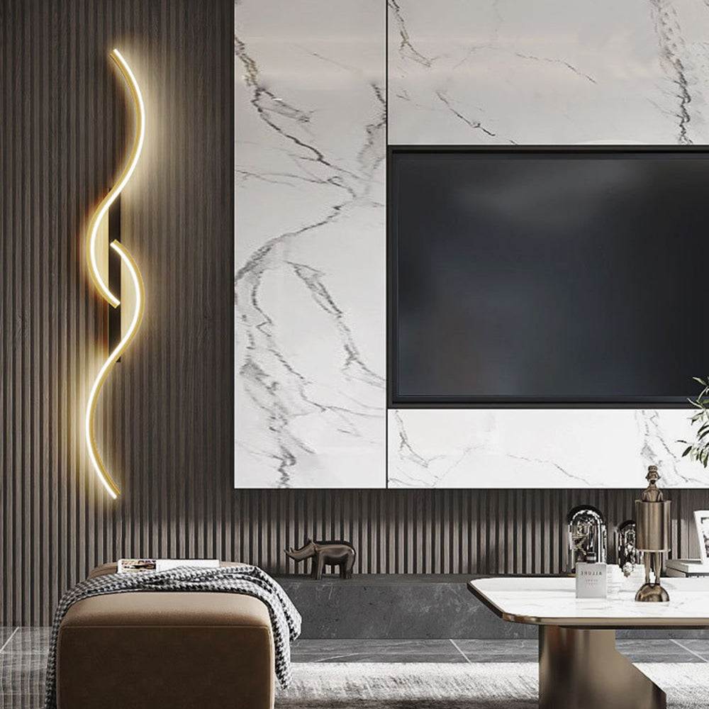 Vireth Modern Linear Wave Bedroom Wall Lamp, Black/Gold - Sereilux
