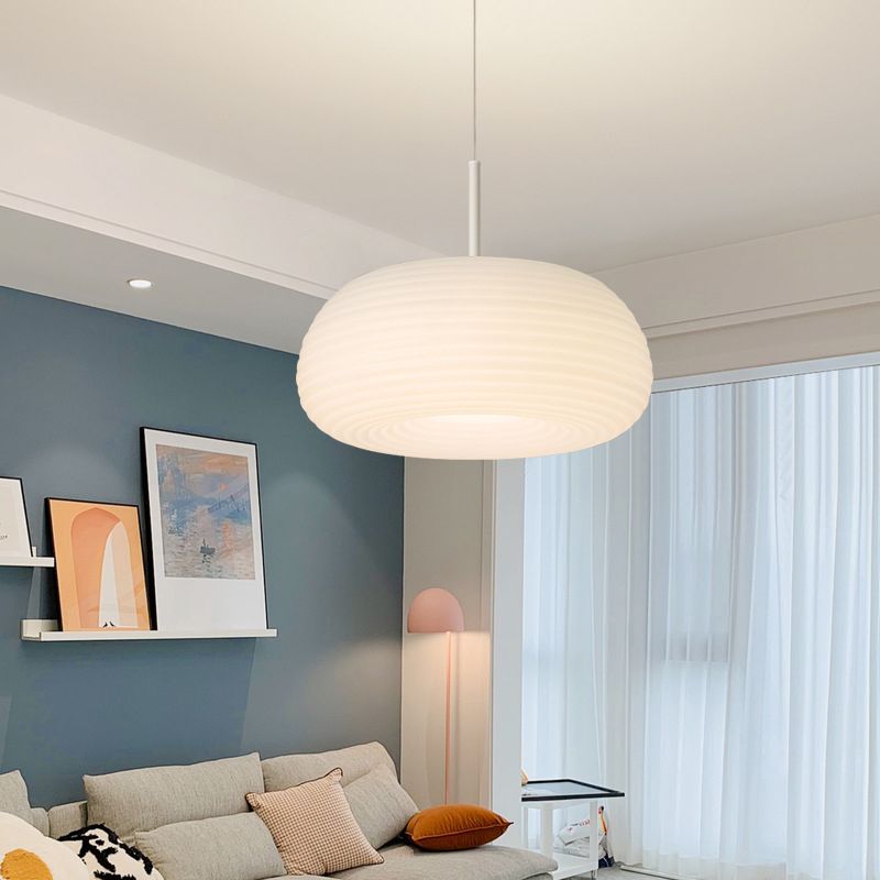 Zoriel Pendant Light White Glass Drum Shape - Sereilux