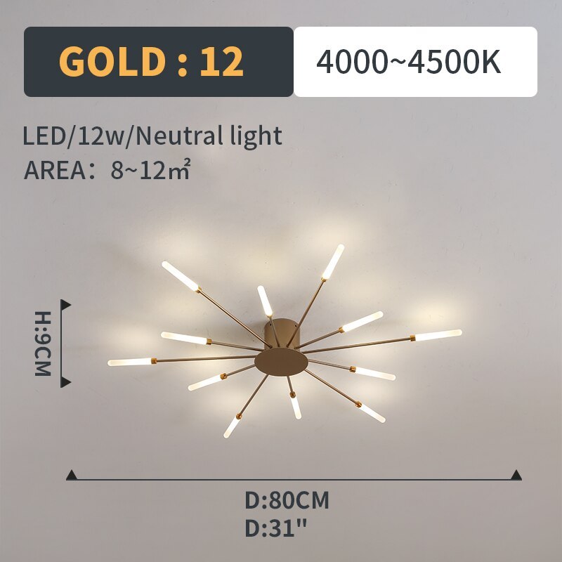 Plafoniera Kovon a Incasso Fuochi d'Artificio, Nero/Oro - Sereilux