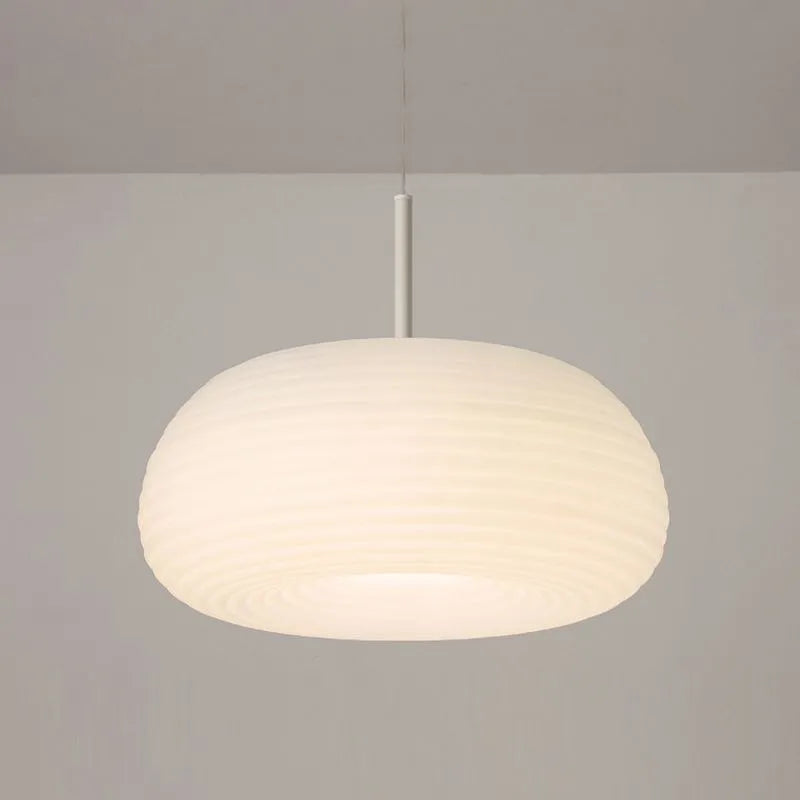 Zoriel Pendant Light White Glass Drum Shape - Sereilux