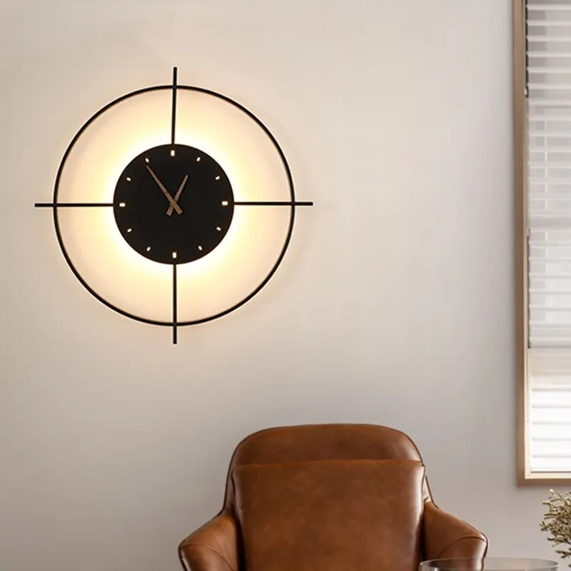 Lámpara de pared redonda reloj moderno Norva, dorado/negro - Sereilux