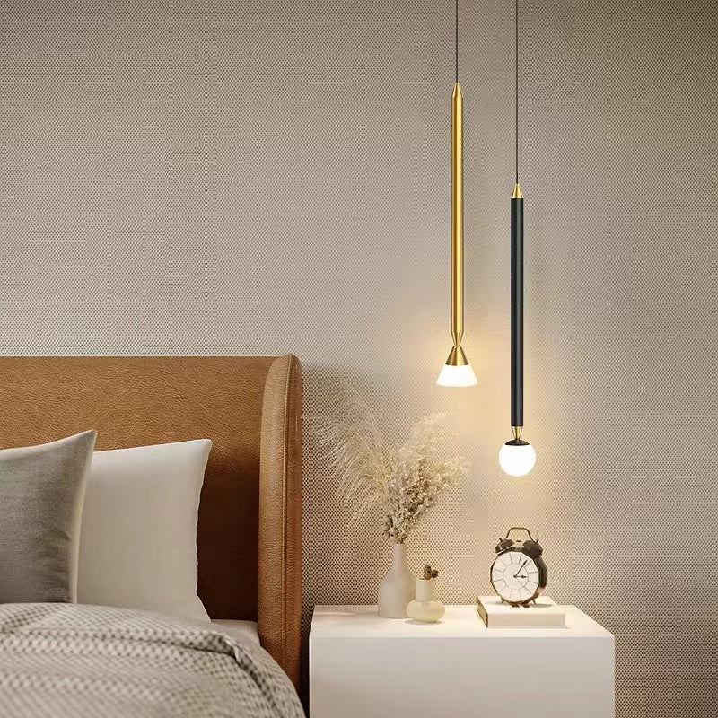 Vikal Linear Pendant Light Bedside, Black & Gold - Sereilux