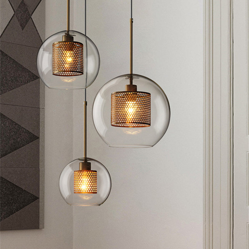 Vorinor Suspension Globe/Cylindre Moderne. Métal/Verre. Doré/Argent. Salon-Luire