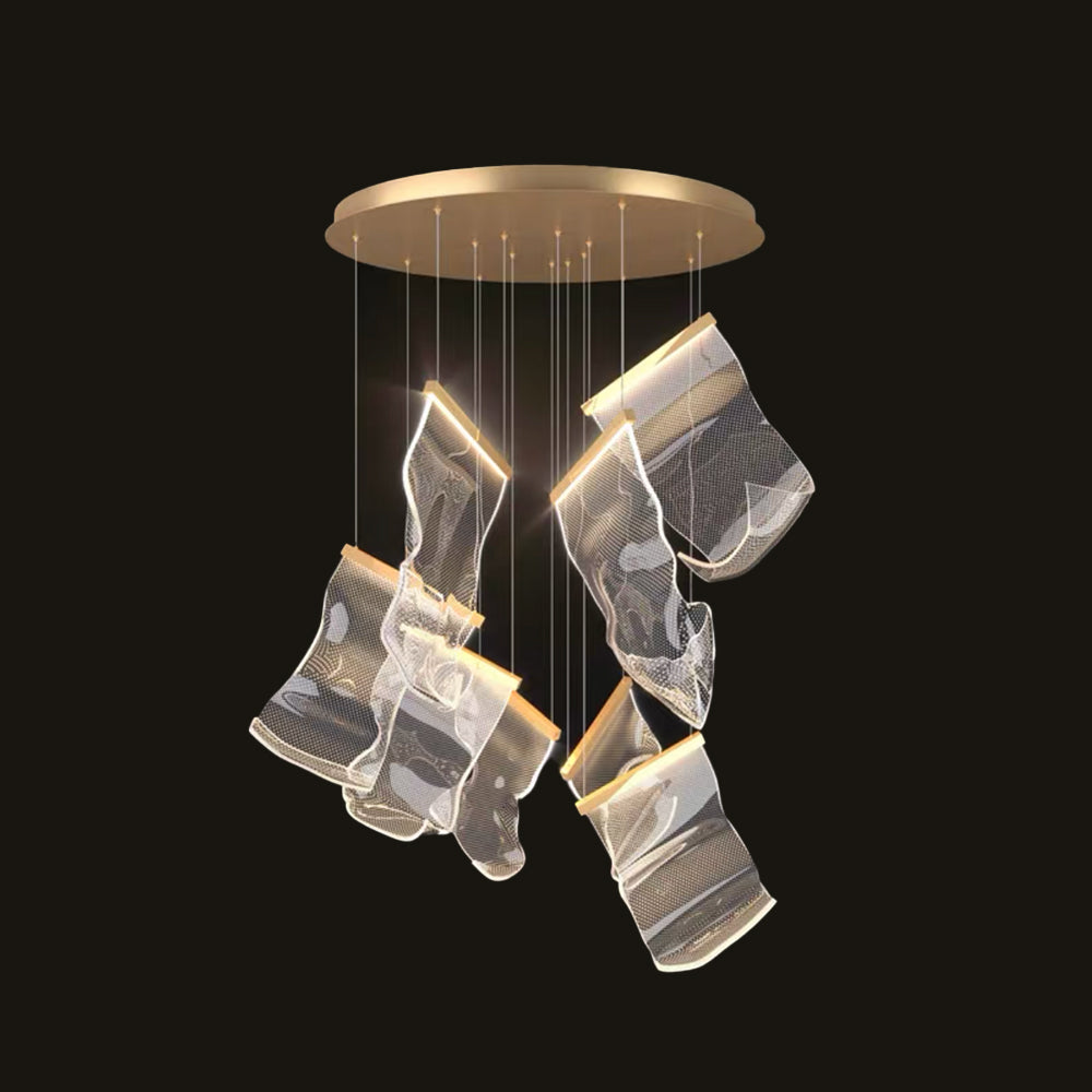 Kristy Suspension Carrée Contemporaine Métal/Acrylique Doré Salon/Escalier-Luire