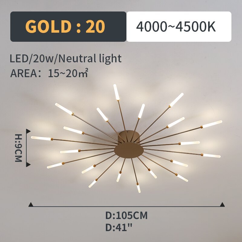 Plafoniera Kovon a Incasso Fuochi d'Artificio, Nero/Oro - Sereilux
