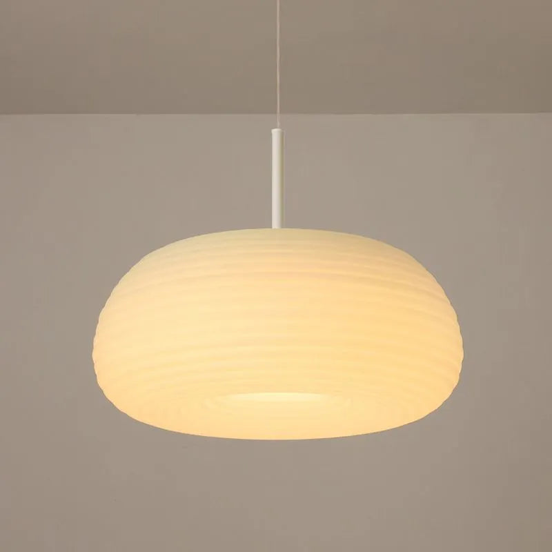 Zoriel Pendant Light White Glass Drum Shape - Sereilux