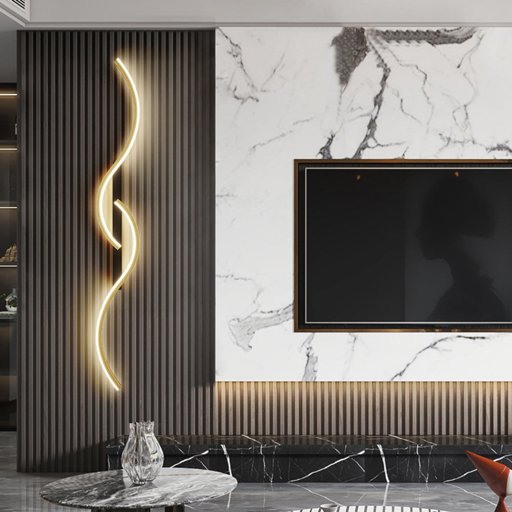 Vireth Modern Linear Wave Bedroom Wall Lamp, Black/Gold - Sereilux