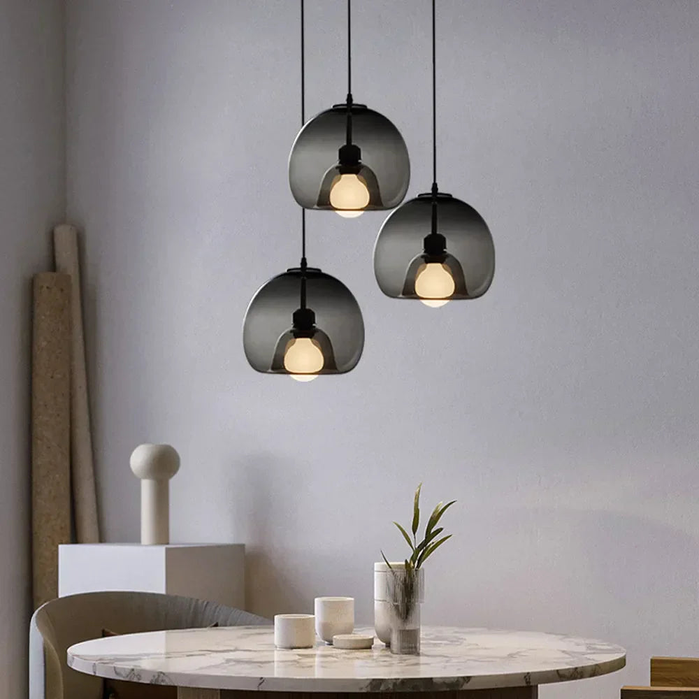 Norvia Pendelleuchte Kugelglas Bernstein/Rauchgrau - Sereilux