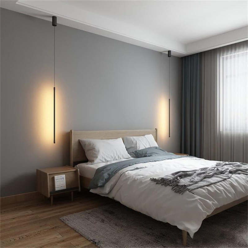 Tavix Minimalist Linear Pendant Light Bedside, Black - Sereilux