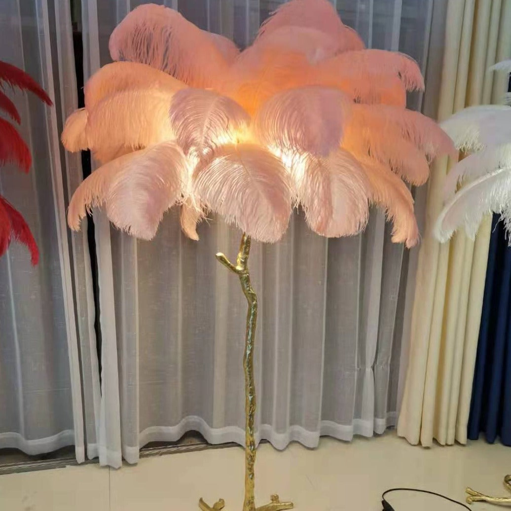 Salenor Nordic lyxig unik golvlampa/bordslampa med strutsfjäder - Sereilux