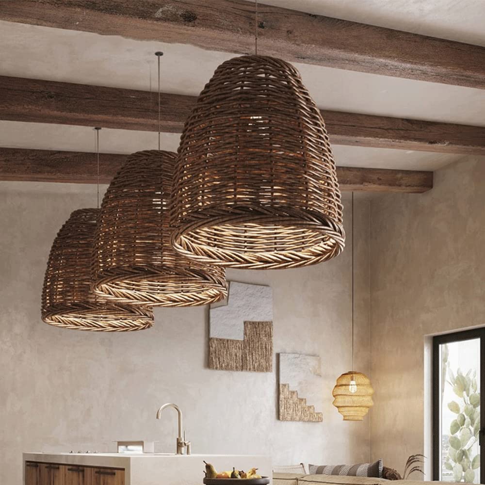 Ririxor Suspension LED Vintage Rotin Salon/Chambre à Coucher-Luire