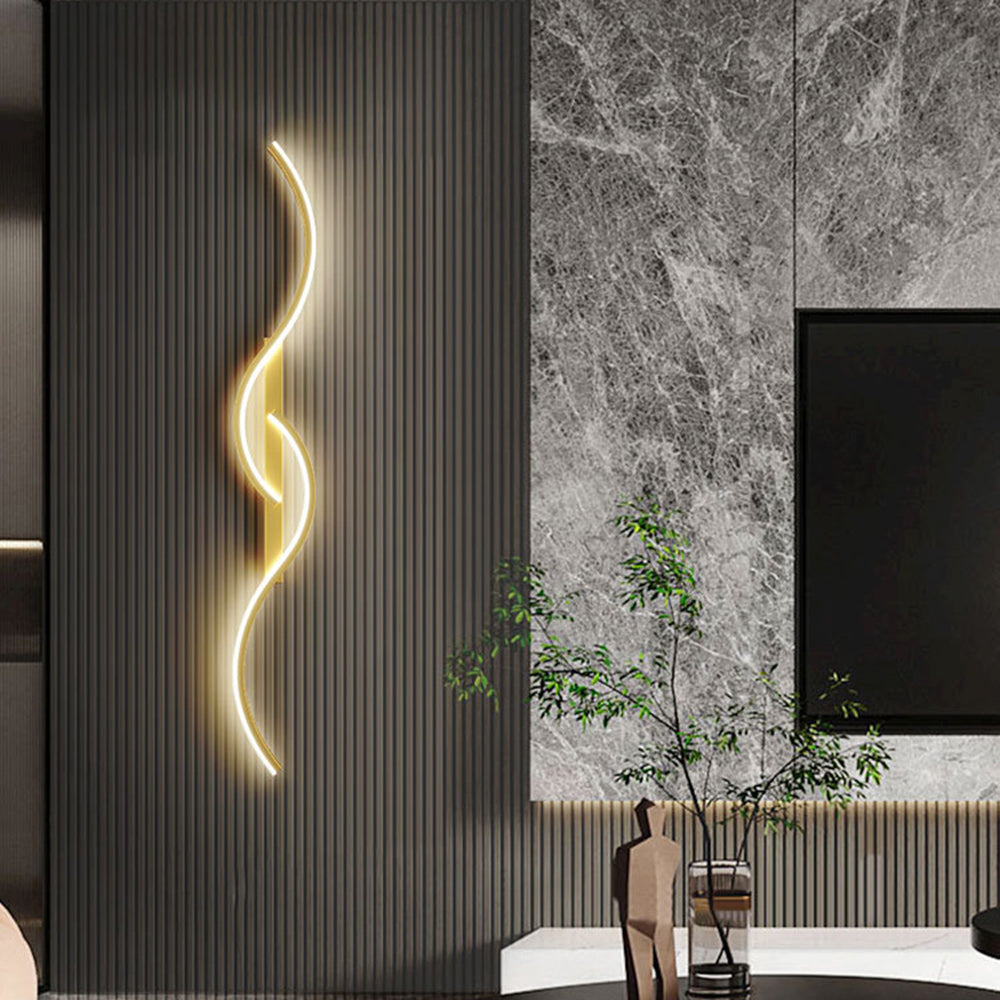 Vireth Modern Linear Wave Bedroom Wall Lamp, Black/Gold - Sereilux