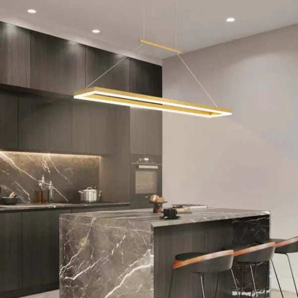 Lámpara colgante rectangular moderna Nexil, dorado/café - Sereilux