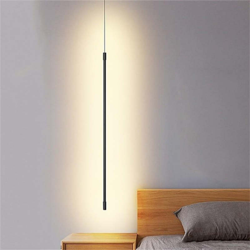 Tavix Minimalist Linear Pendant Light Bedside, Black - Sereilux