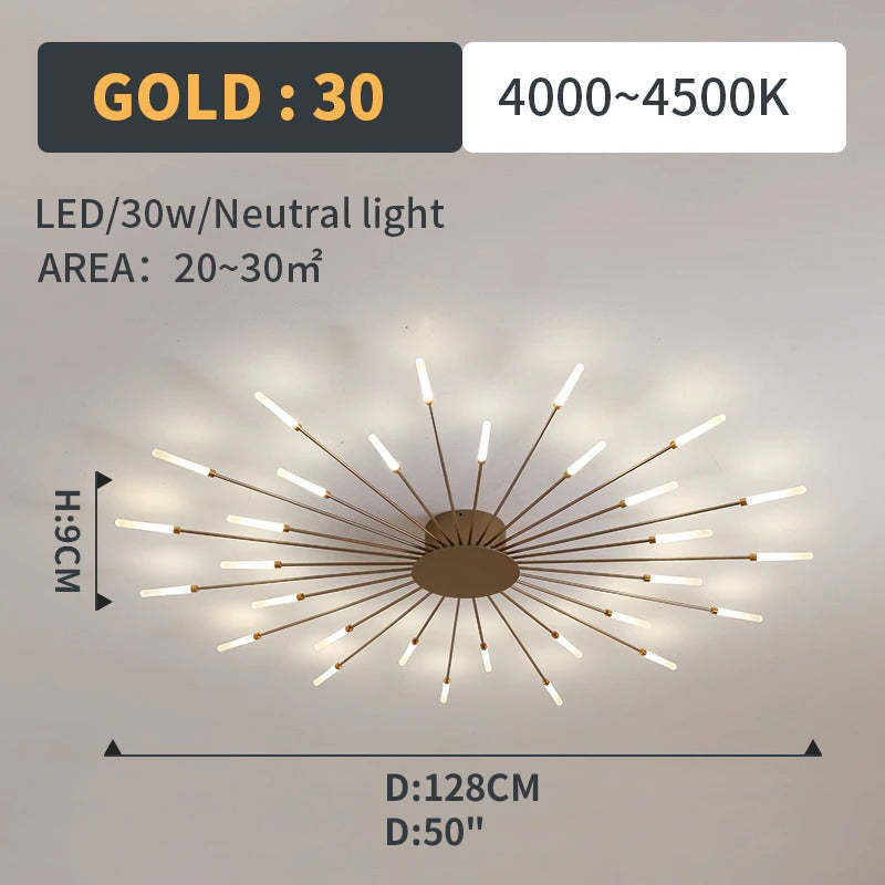 Plafoniera Kovon a Incasso Fuochi d'Artificio, Nero/Oro - Sereilux