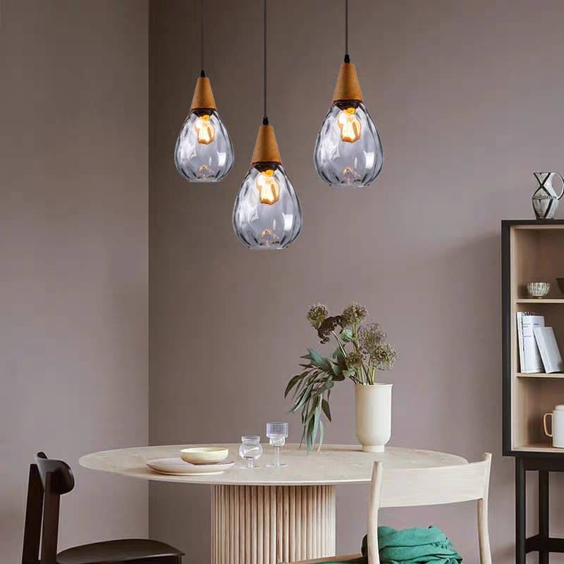 Alverin Pendelleuchte Glas Holz Bernstein - Sereilux