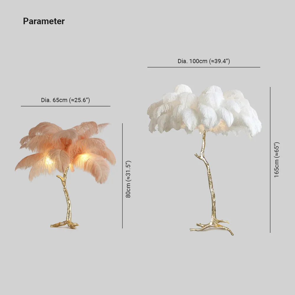 Salenor Nordic lyxig unik golvlampa/bordslampa med strutsfjäder - Sereilux