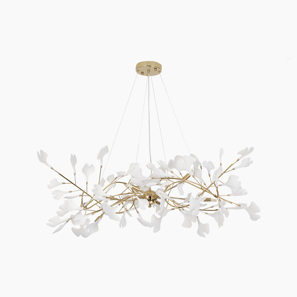 Korinor Lustre Suspension Feuille Artistic Design. Métal/Céramique. Blanc. Salon-Luire