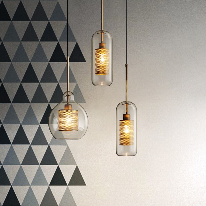 Vorinor Suspension Globe/Cylindre Moderne. Métal/Verre. Doré/Argent. Salon-Luire