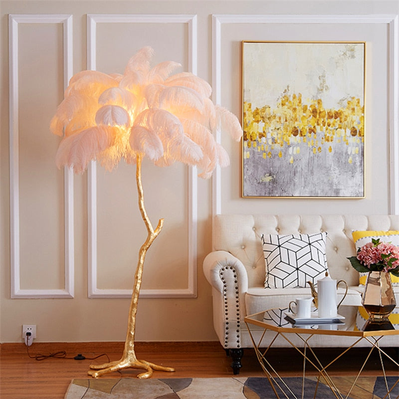 Lampadaire Fleur Luxe Plume/Métal Coloré Salon-Luire