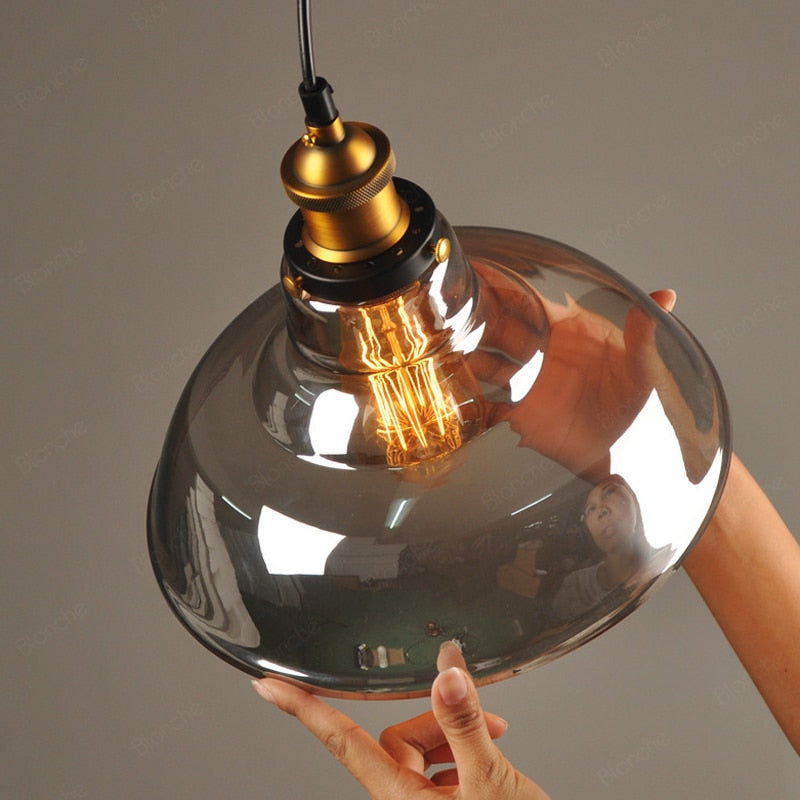 Siroven suspension Industriel en Verre. Clair/Ambre/Gris Fumé-Luire