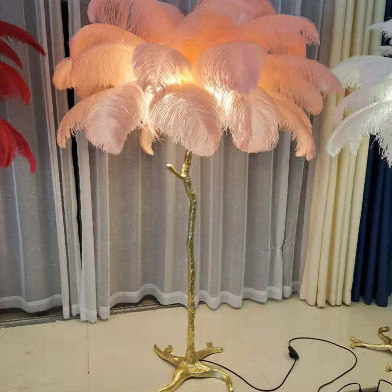 Salenor Nordic lyxig unik golvlampa/bordslampa med strutsfjäder - Sereilux