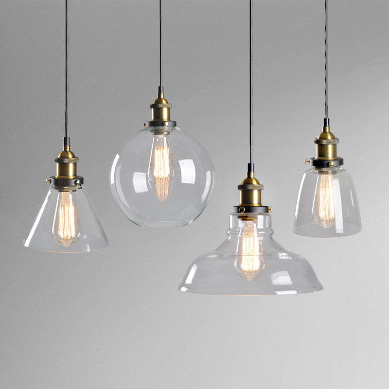 Lámpara colgante de vidrio industrial Teni transparente/ámbar/gris humo - Sereilux