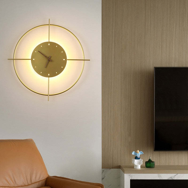 Lámpara de pared redonda reloj moderno Norva, dorado/negro - Sereilux