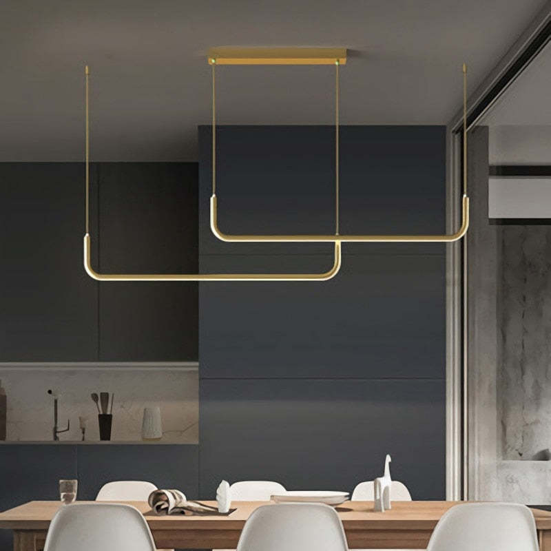 Sorev Moderne Lineære Pendellampe Dobbelt Ramme, Sort/Guld - Sereilux