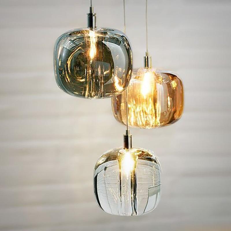 Livenel Suspension Ronde Moderne. Métal/Verre. Ambre/Claire/Gris Fumé. Salon-Luire