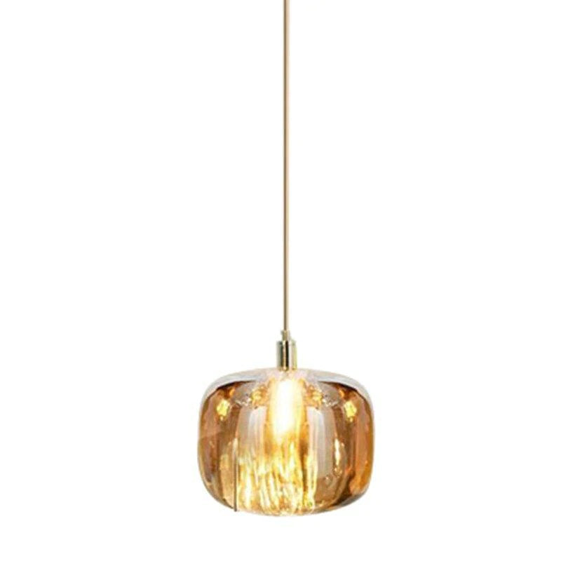 Livenel Suspension Ronde Moderne. Métal/Verre. Ambre/Claire/Gris Fumé. Salon-Luire