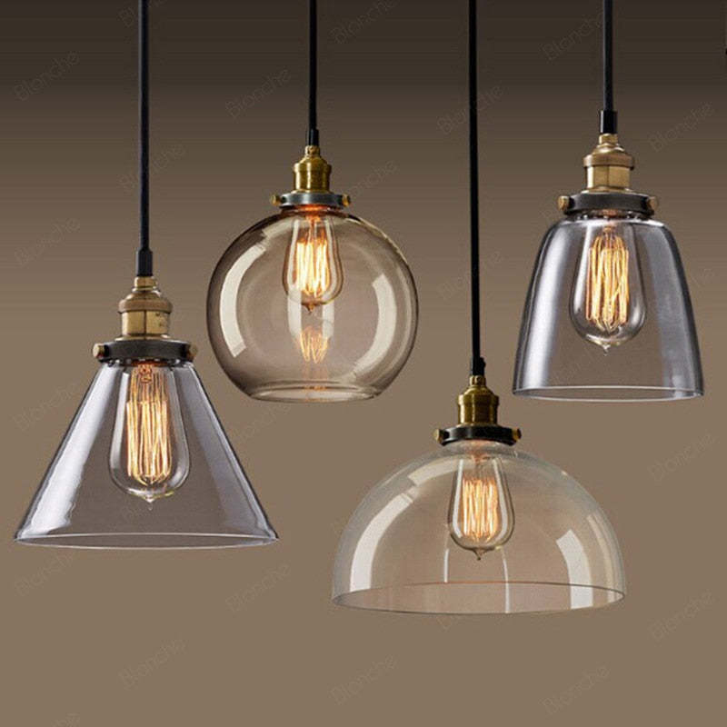 Lámpara colgante de vidrio industrial Teni transparente/ámbar/gris humo - Sereilux