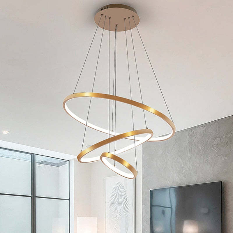 Toriq Pendant Light, Inner Ring Illuminated, White/Black/Gold - Sereilux