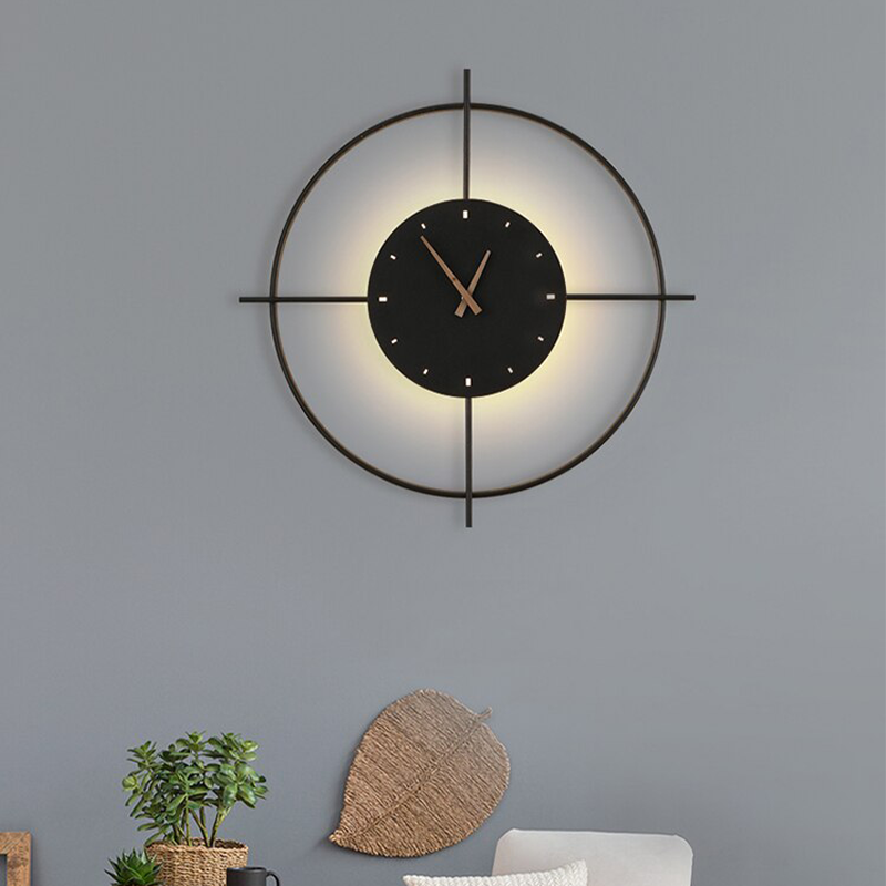 Lámpara de pared redonda reloj moderno Norva, dorado/negro - Sereilux