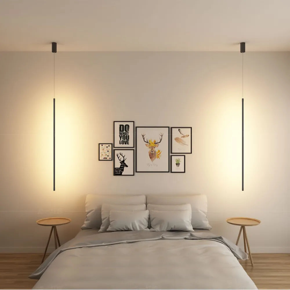 Tavix Minimalist Linear Pendant Light Bedside, Black - Sereilux