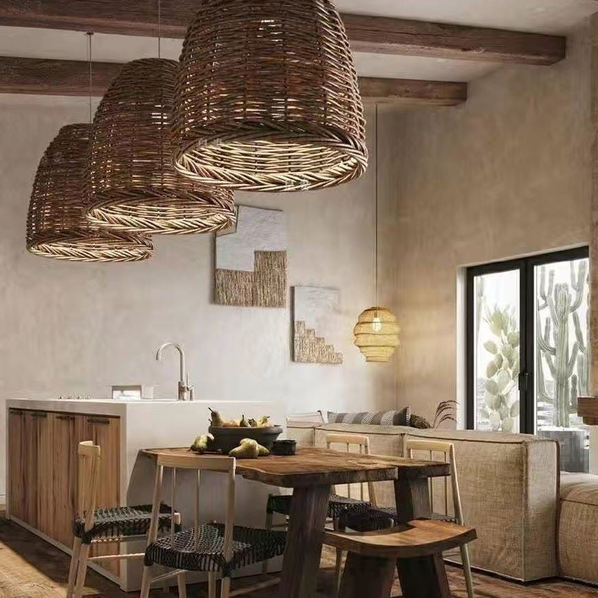 Ririxor Suspension LED Vintage Rotin Salon/Chambre à Coucher-Luire