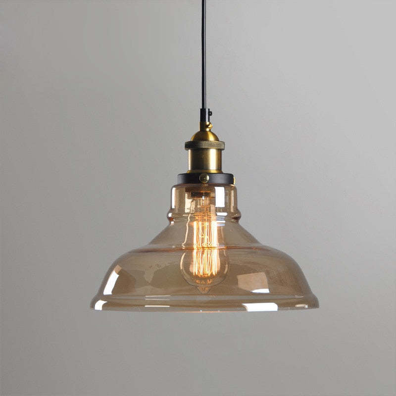 Lámpara colgante de vidrio industrial Teni transparente/ámbar/gris humo - Sereilux
