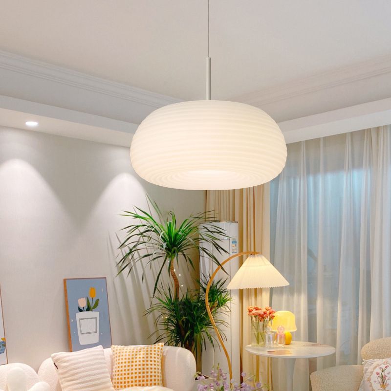 Zoriel Pendant Light White Glass Drum Shape - Sereilux