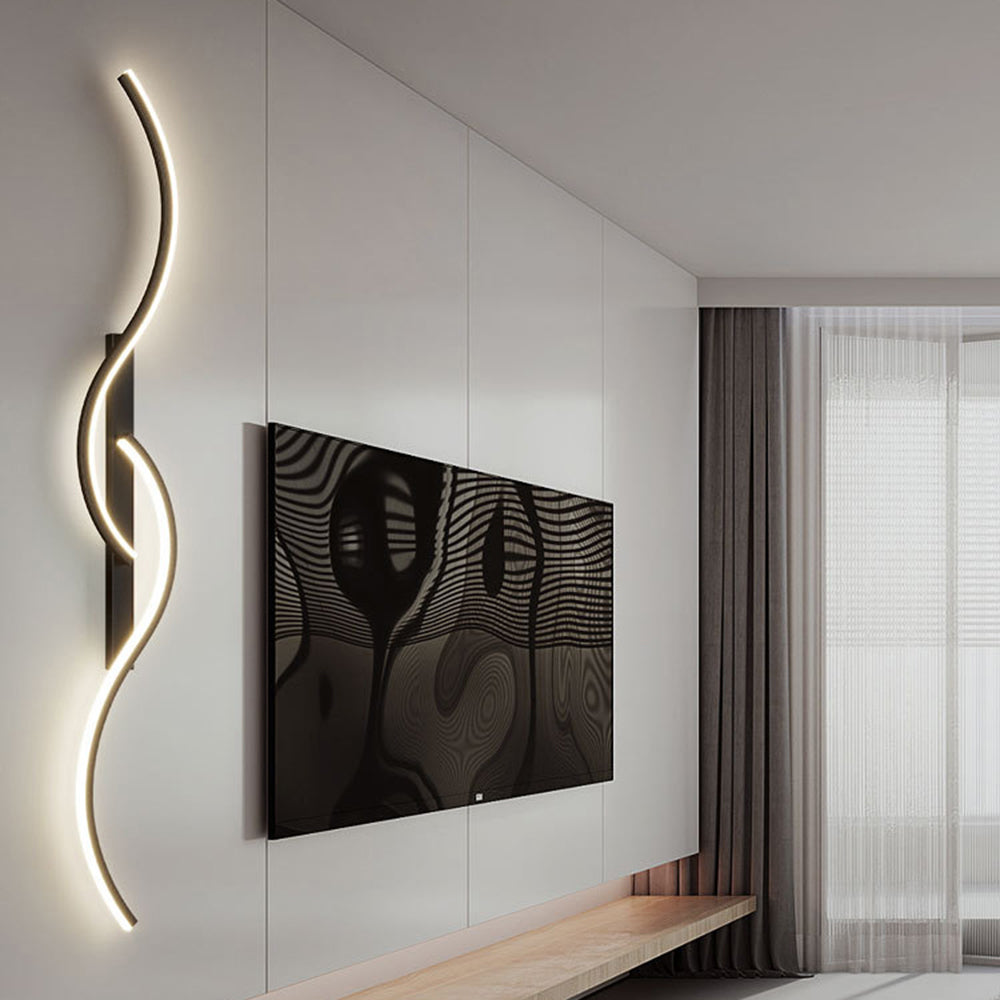 Vireth Modern Linear Wave Bedroom Wall Lamp, Black/Gold - Sereilux