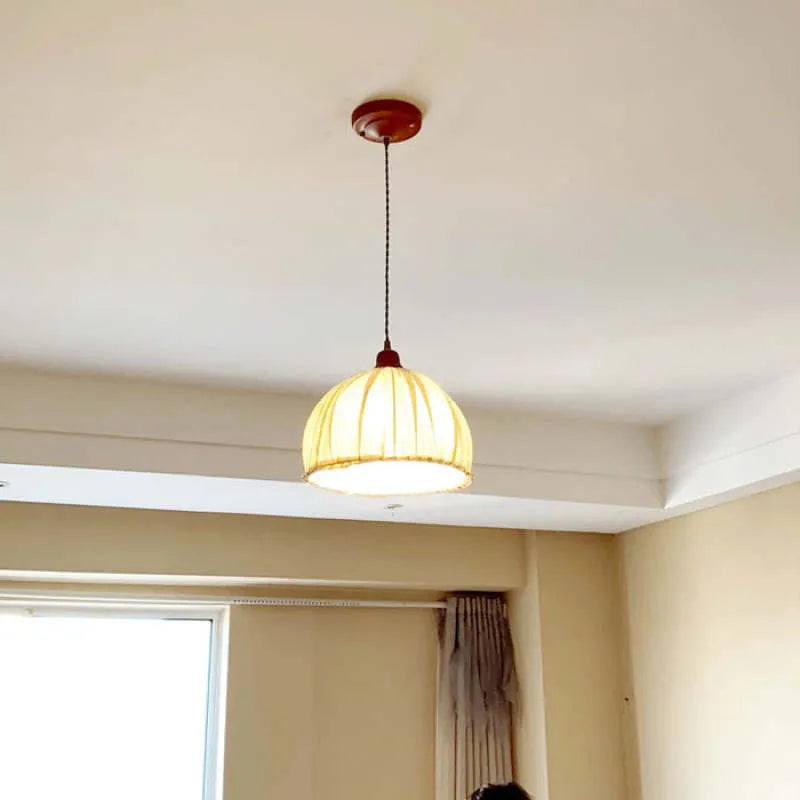 Teo Vintage Pendant Light Beige, Fabric - Sereilux
