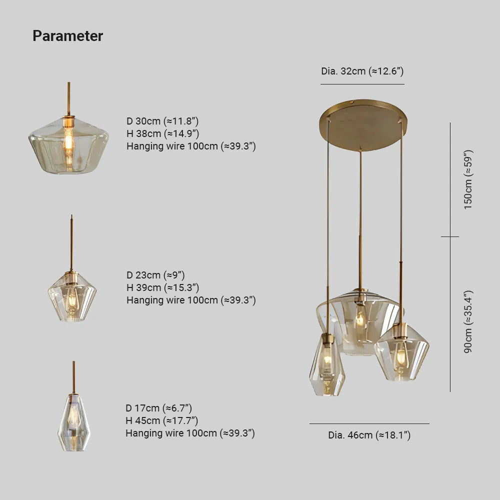 Virelo Pendant Light Glass Clear/Amber Diamond - Sereilux