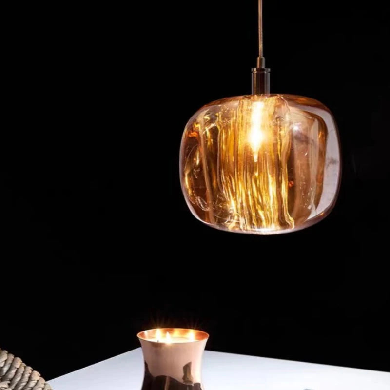 Livenel Suspension Ronde Moderne. Métal/Verre. Ambre/Claire/Gris Fumé. Salon-Luire