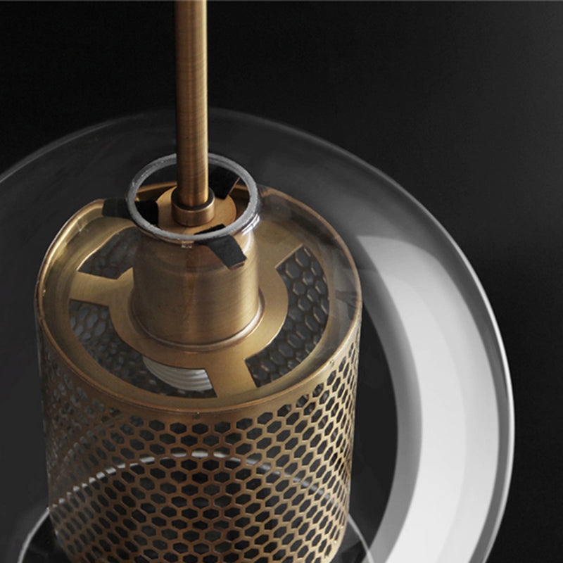 Vorinor Suspension Globe/Cylindre Moderne. Métal/Verre. Doré/Argent. Salon-Luire