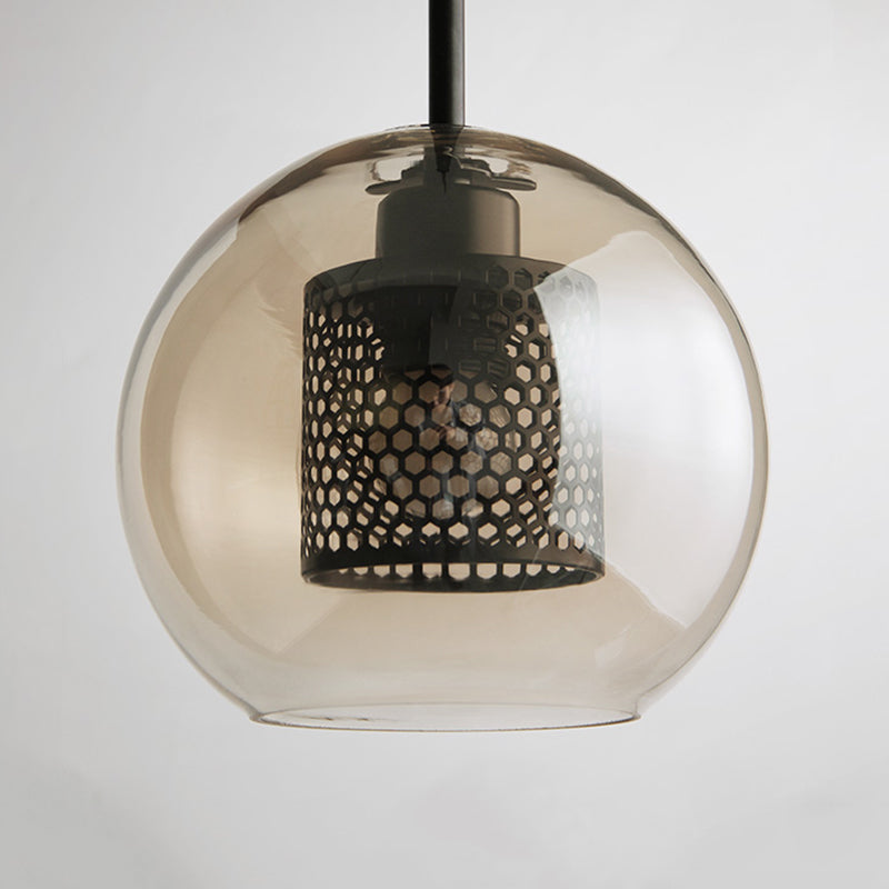 Vorinor Suspension Globe/Cylindre Moderne. Métal/Verre. Doré/Argent. Salon-Luire