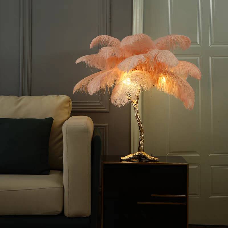 Lampadaire Fleur Luxe Plume/Métal Coloré Salon-Luire